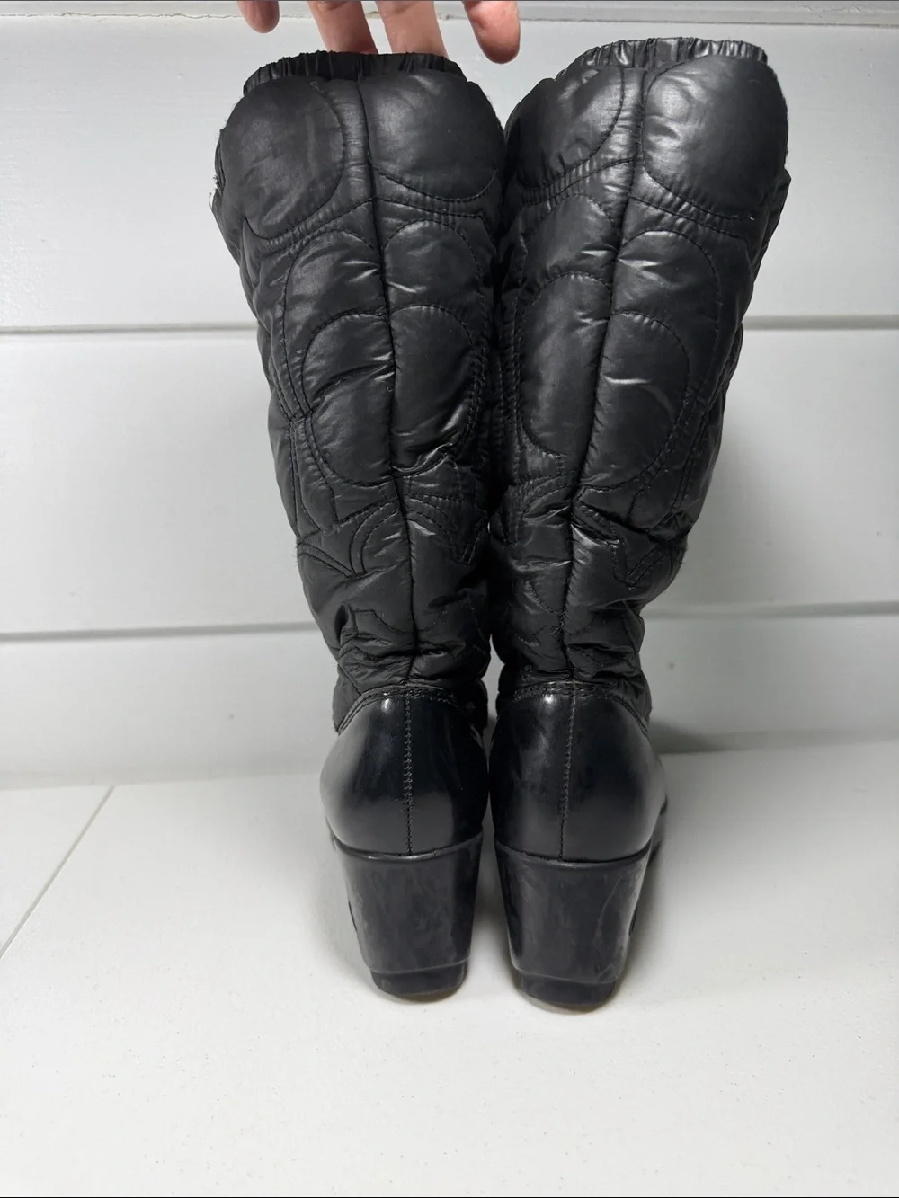 Coach Cantina Boots Quilted Wedge Puffer Black Pull On, size 5.5B